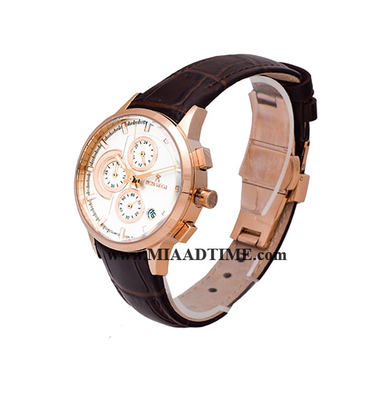 ساعت مچی رومانسون زنانه کرنوگراف گرد چرمی رزگلد صفحه سفید کد 16254 خرید ساعت مچی طرح اصلی